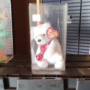 Ty White Bear with Festive Red Scarf